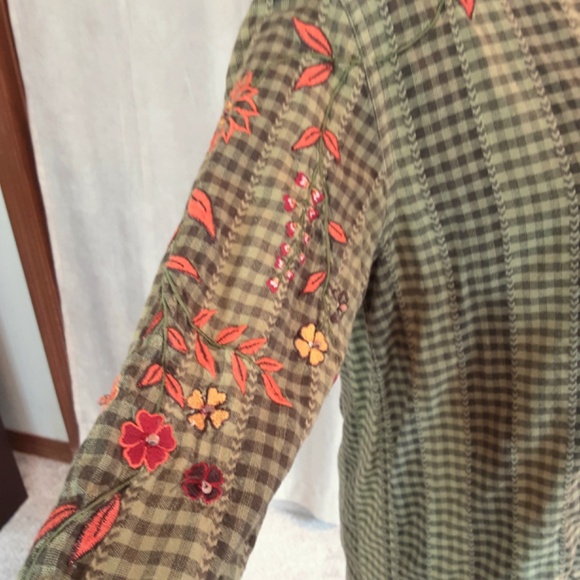 Bobbie Brooks Green Plaid Embroidered Button Cotton Tunic Size S - Picture 3 of 12